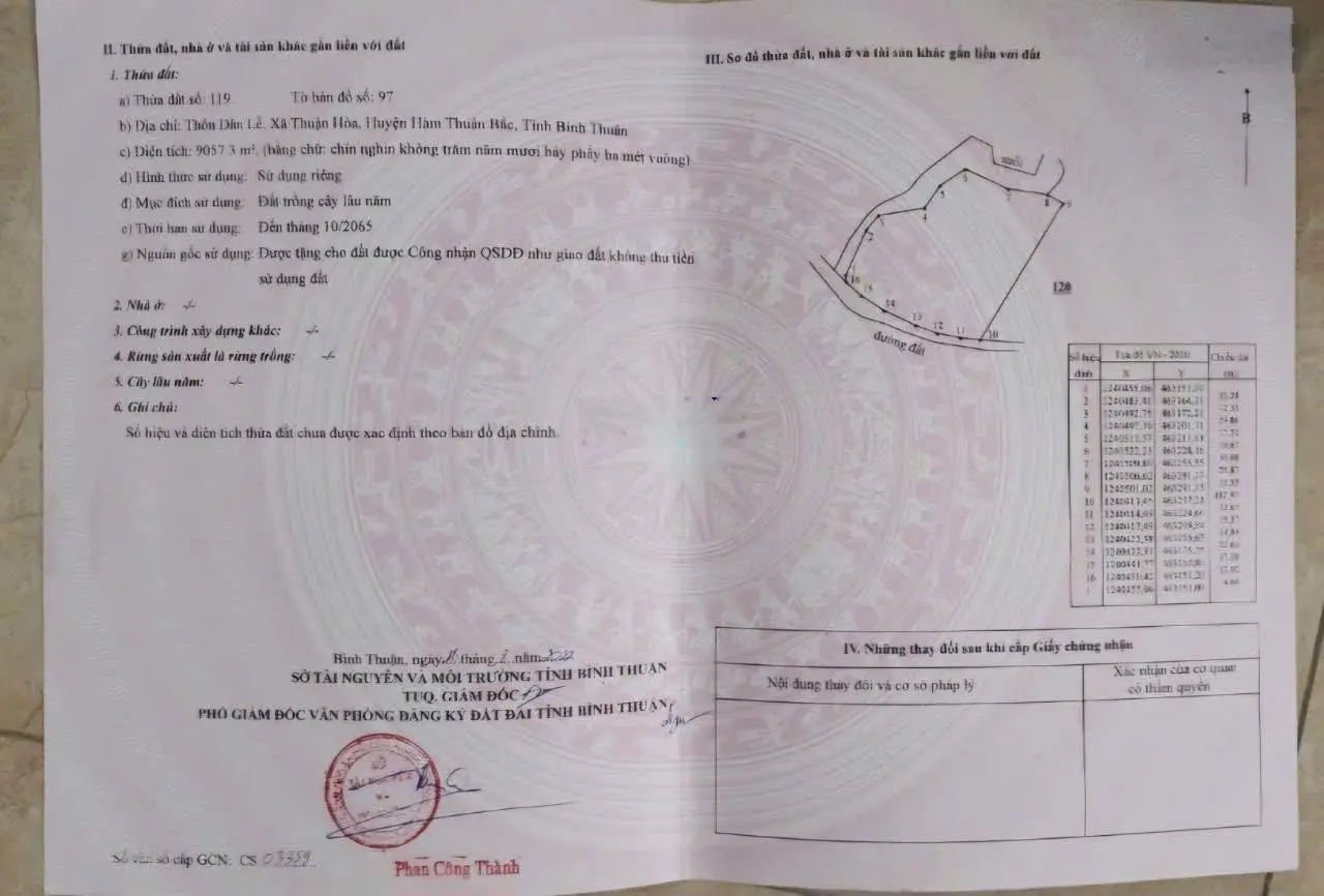 Chính chủ bán thửa đất DT hơn 3ha tại Thuận Hòa, Hàm Thuận Bắc, Bình Thuận, đã tách 4 sổ, 150k/m2