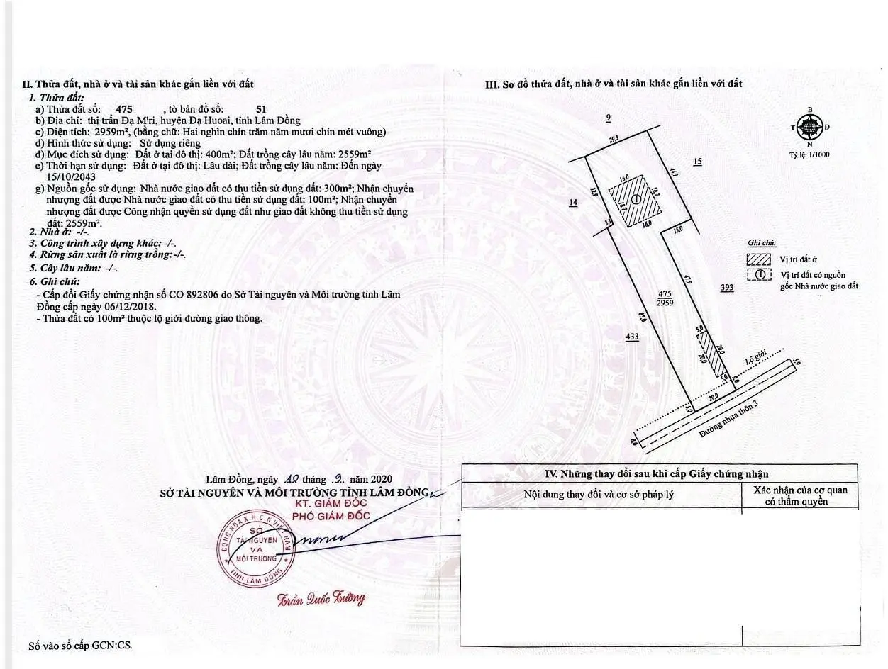 Bán gần 3000m2 đất mặt tiền đường Liên Thôn 3 xã Đạ M'RI, Lâm Đồng, giá 1.8 triệu/m2