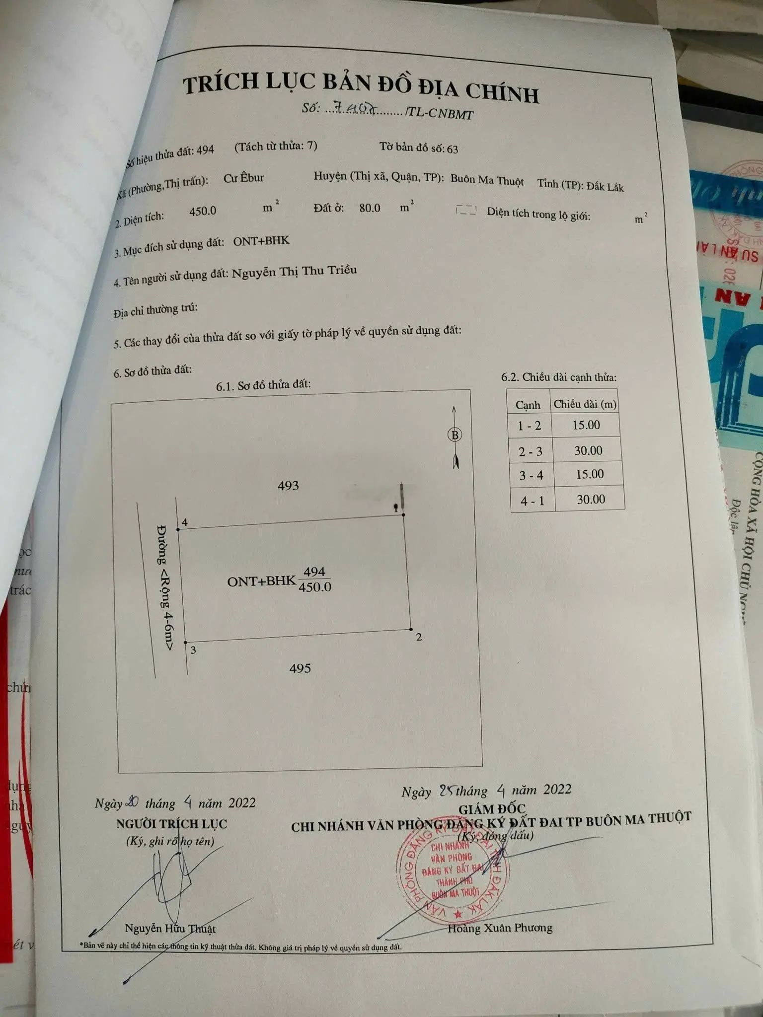 Đất thôn 8 xã Cư Ebua 2 mặt tiền 15x30m thổ cư 100m2 giá 1,69tỷ