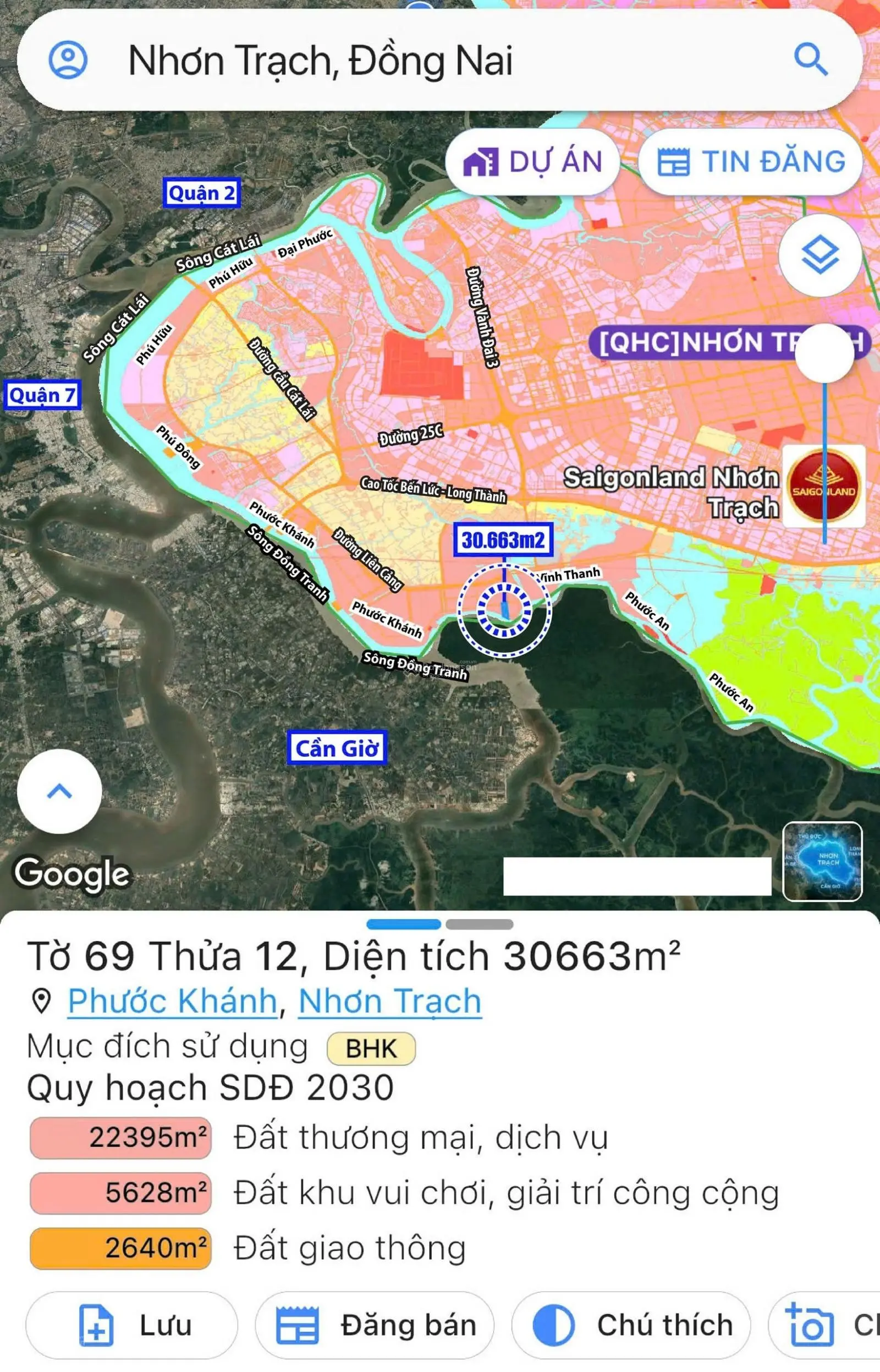 Bán 30.663m2 đất MT đường Phan Văn Đáng và mặt sông Đồng Tranh xã Phước Khánh, huyện Nhơn Trạch