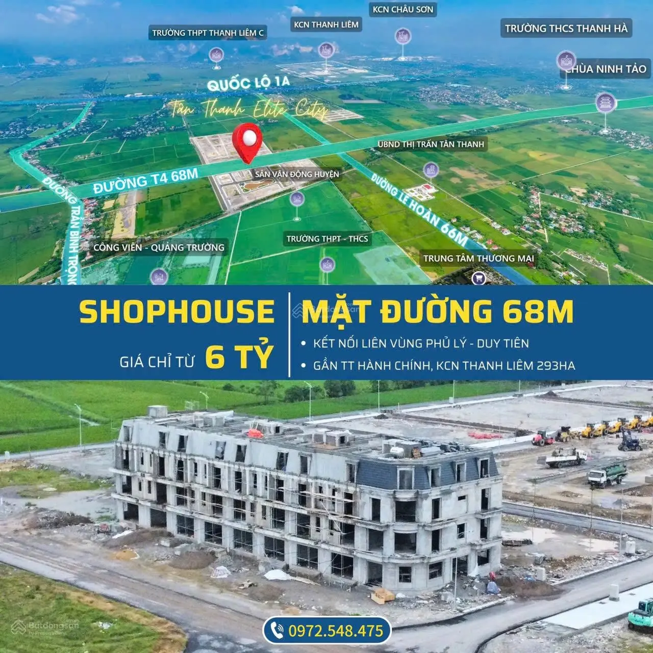 Liền kề, biệt thự, KĐT kiểu mẫu Tân Thanh Elite City Hà Nam. Cạnh đường 68m giá chỉ từ 15 tr/m2