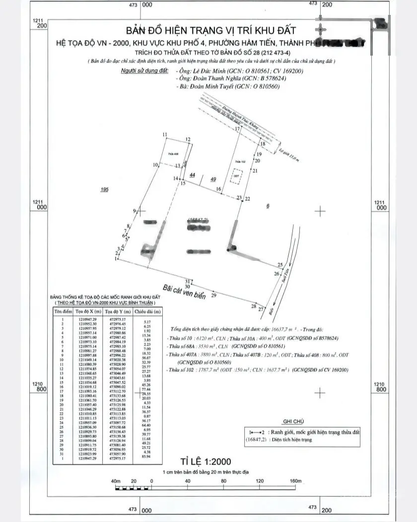 Cần bán 16, 847,2m2 đất mặt tiền đường, Huỳnh Thúc Kháng, giáp với mặt biển