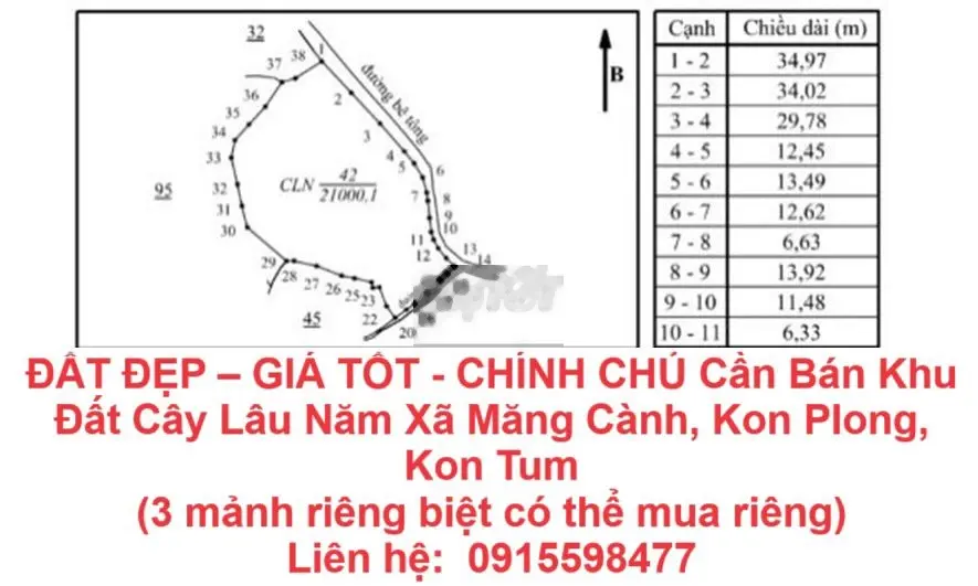 CHÍNH CHỦ Cần Bán Khu Đất Cây Lâu Năm Xã Măng Cành, Kon Plong, Kon Tum