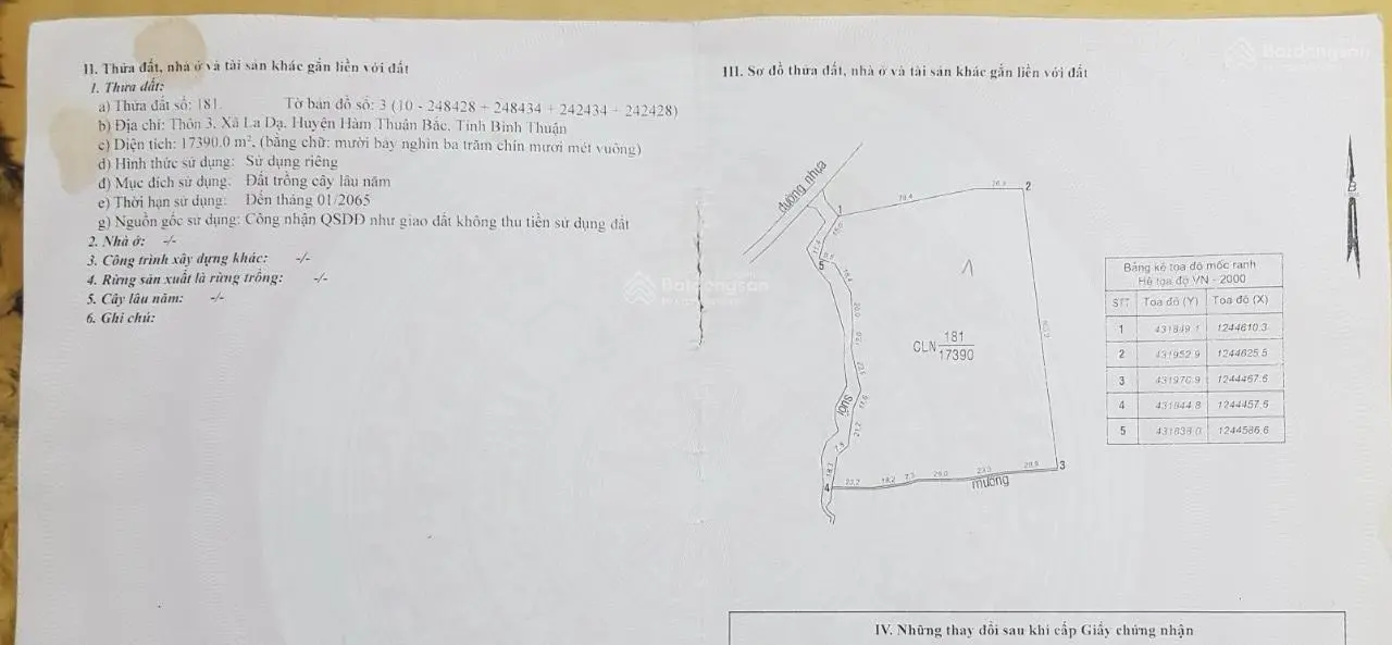 Bán đất CLN: Kẹt tiền bán hơn 1ha7 CLN. Cắt lỗ: Tại thôn 3, xã La Dạ, H. Hàm Thuận Bắc, Bình Thuận