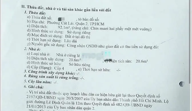 Bán đất thổ cư mặt tiền đường Lê Đình Quảng Quận 2 full thổ. Giá TL