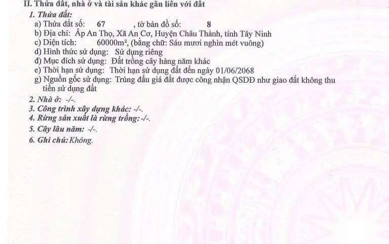 Bán 6 Mẫu cao su đang thu hoạch Tại An Thọ, An Cơ, Châu Thành, Tây Ninh.