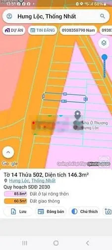 Bán lô đất thổ cư, Mặt Tiền đường nhựa, xã Hưng Lộc, huyện Thống Nhất