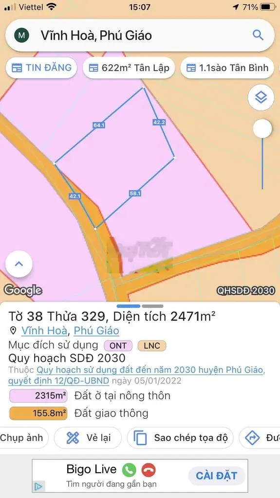 Vĩnh hoà bê tông 2500m2 ngang 42 m day 50m 600 tho cu giá cắt lỗ