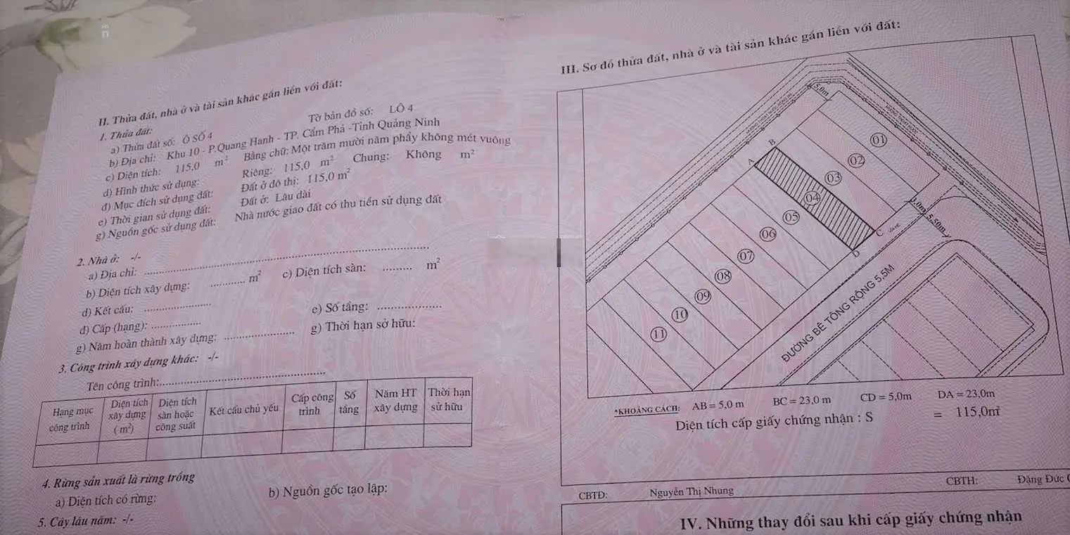 Chính chủ bán đất nền, diện tích 115m2, MT 5m, làn 2 đường Đặng Châu Tuệ, Hạ Long - Cẩm Phả