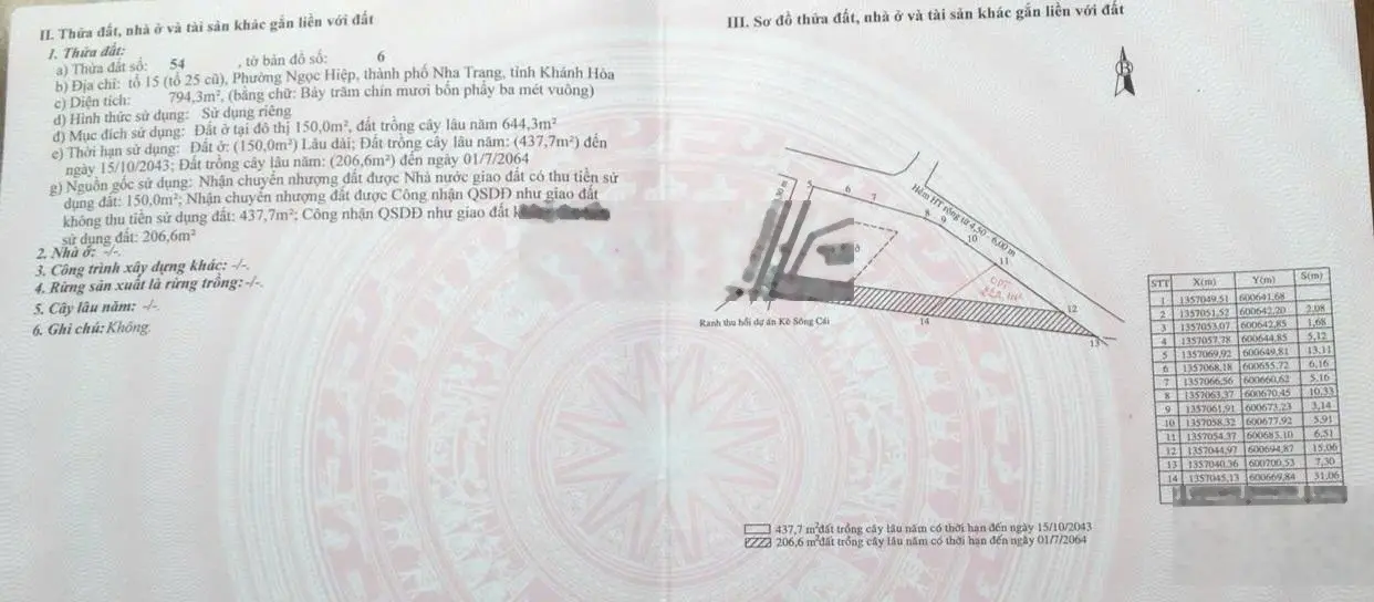 Đất 3 mặt tiền, bám sông Cái ngang 60,86m diện tích 794,3m2 để đầu tư Phường Ngọc Hiệp, Nha Trang