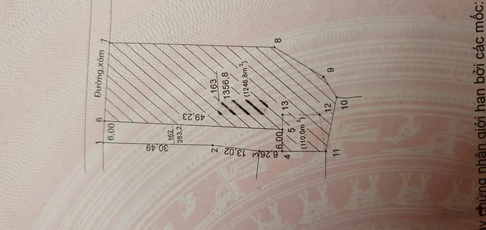 Bán đất 283 vuông. Thổ cư 100m.