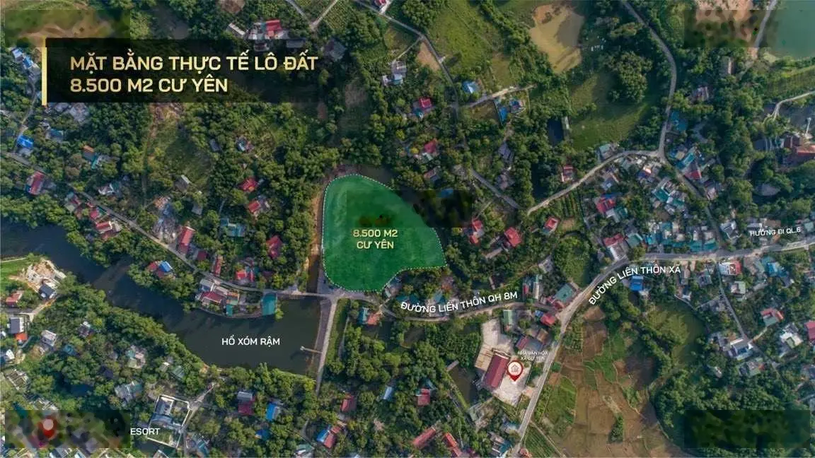 Mảnh đất 8500m2 (800m2 thổ). Có suối bao quanh, đã san gạt, đã kè