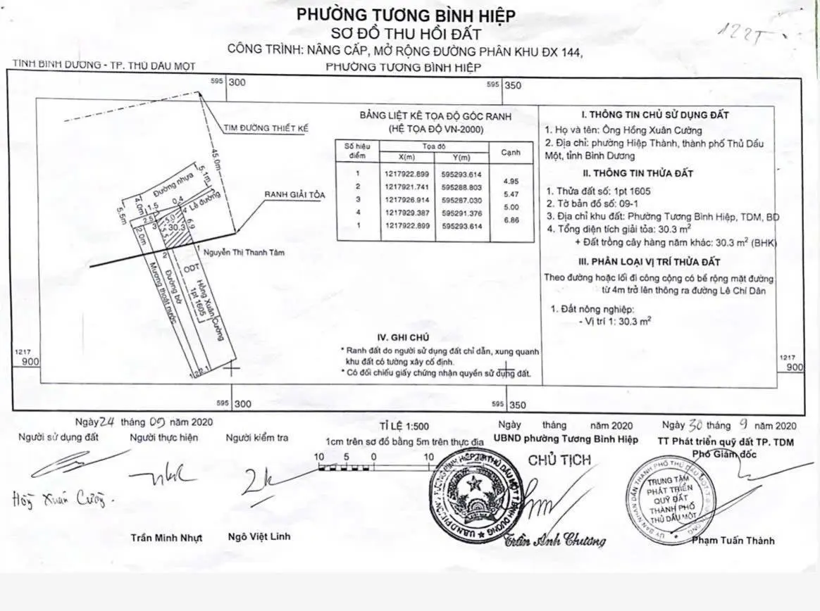 Cần bán đất MT đường DX144 Tương Bình Hiệp - TDM đường nhựa 6m giá 2.05 tỷ