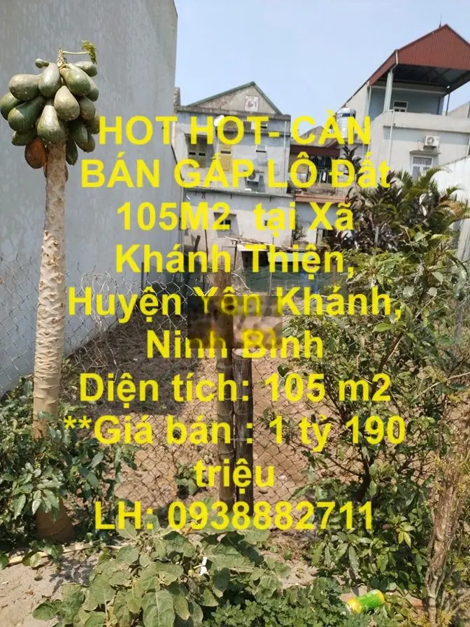 BÁN GẤP LÔ Đất 105M2 tại Xã Khánh Thiện, Huyện Yên Khánh, Ninh Bình