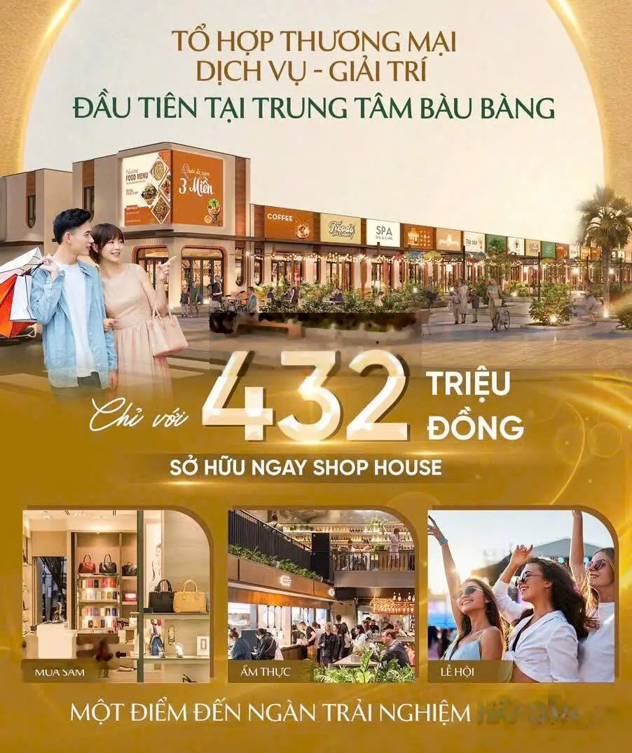 Nhà TM ngay chợ đêm mới KCN Bàu Bàng, sở hữu ngay chỉ với 432tr, cam kết thuê lại 2 năm ~5tr/tháng