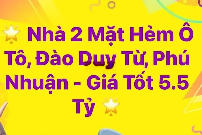 Nhà 2 Mặt Hẻm Ô Tô, Đào Duy Từ, Phú Nhuận , Diện tích: 32,2m² (nở hậu)