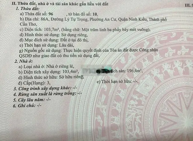 Nhà lầu mặt tiền Lý Tự Trọng ngang sở nội vụ, Ninh Kiều, Cần Thơ