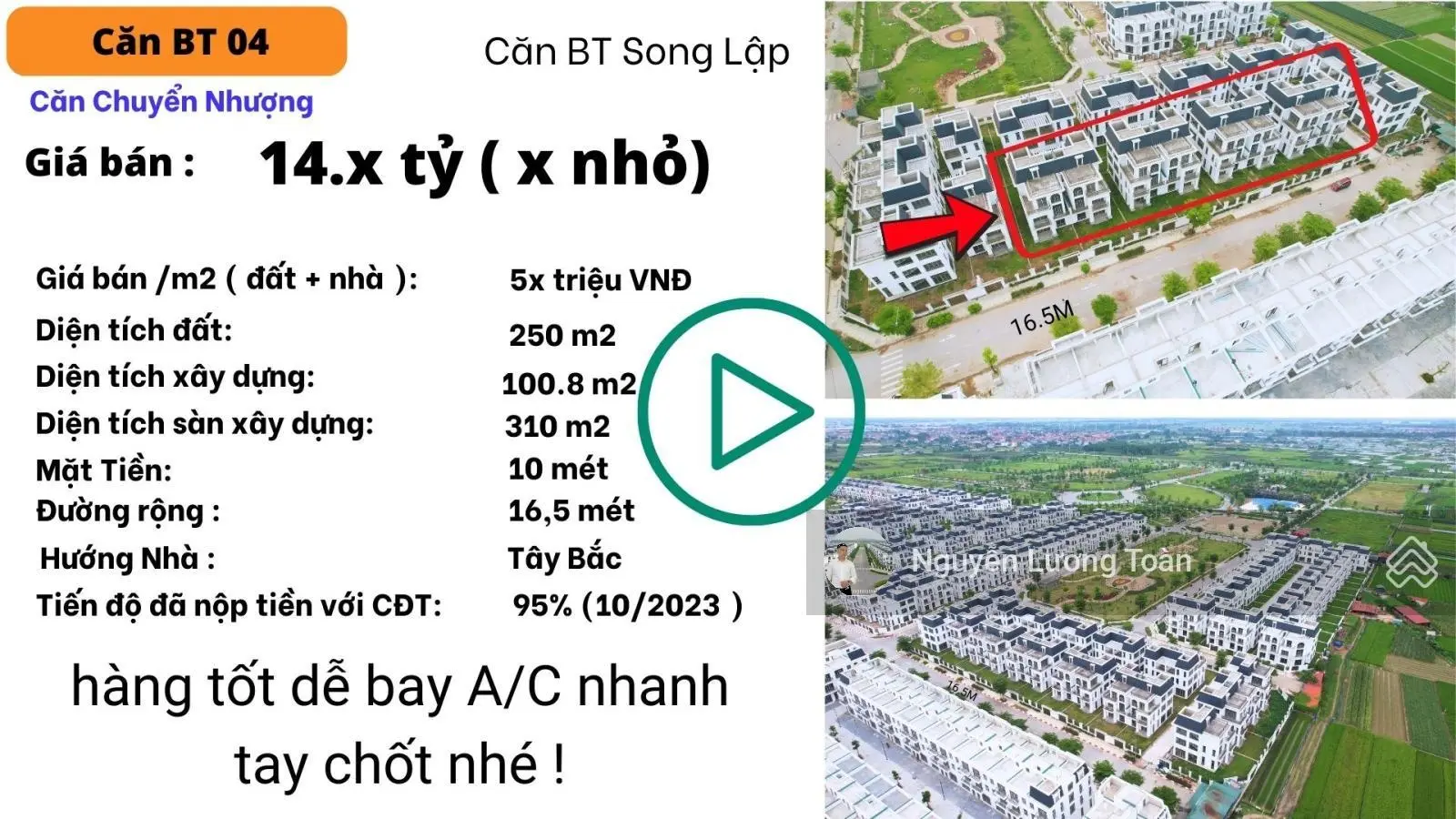 5x triêu/m2 , Đường 16,5M, Trục Chính Kinh Doanh Căn Biệt Thự SL 14.x tỷ - Giá Thấp Nhất Dự Án HUD