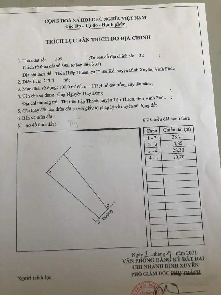 Bán mảnh đất tại thôn Hiệp Thuận, Thiện Kế, Bình Xuyên, Vĩnh Phúc