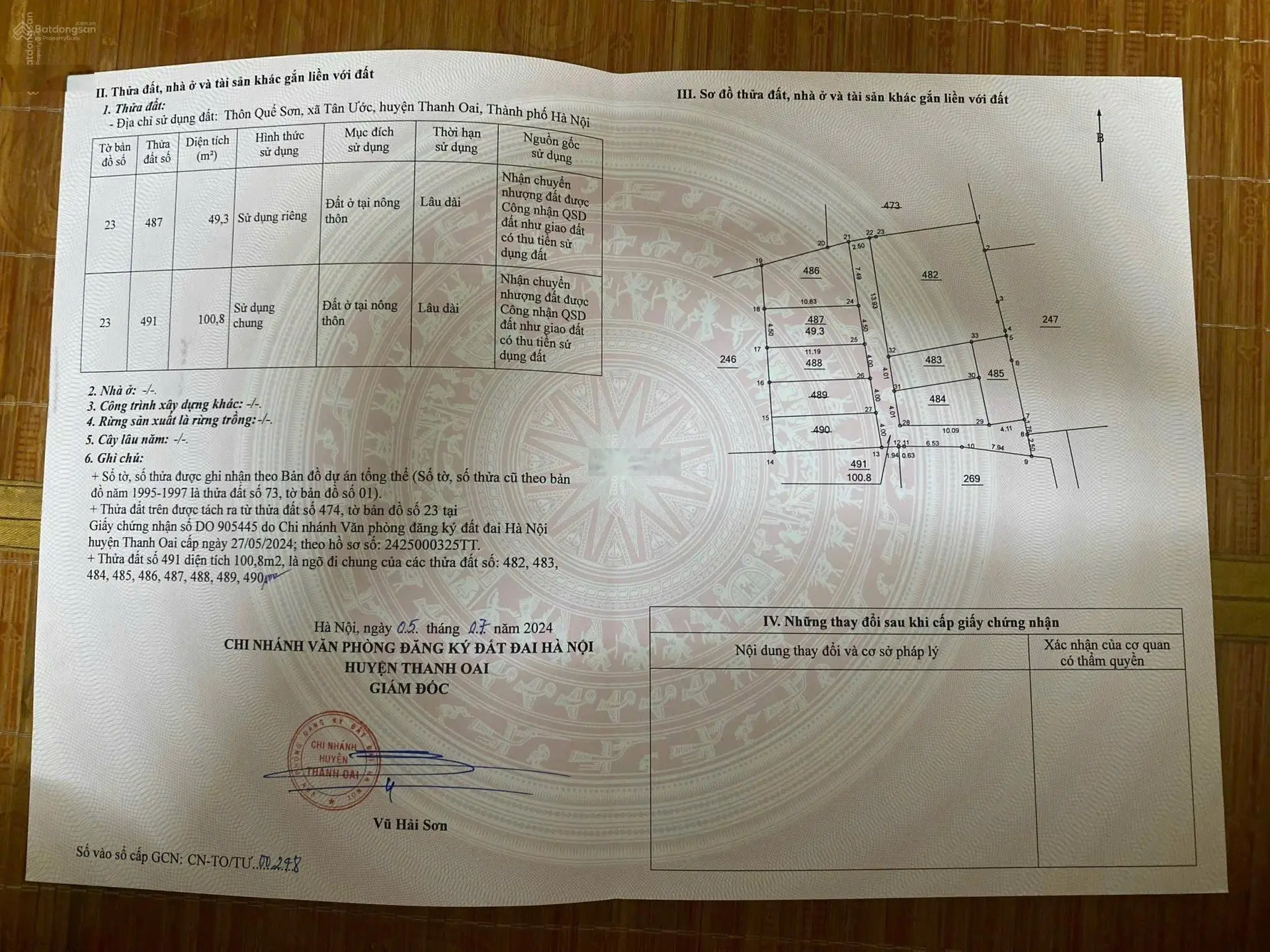 Bán đất thổ cư tại Quế Sơn, Tân Ước, Thanh Oai, Hà Nội: DT 50m2, MT 4,5m, ngõ 3,5m. Lh 0981 782 ***