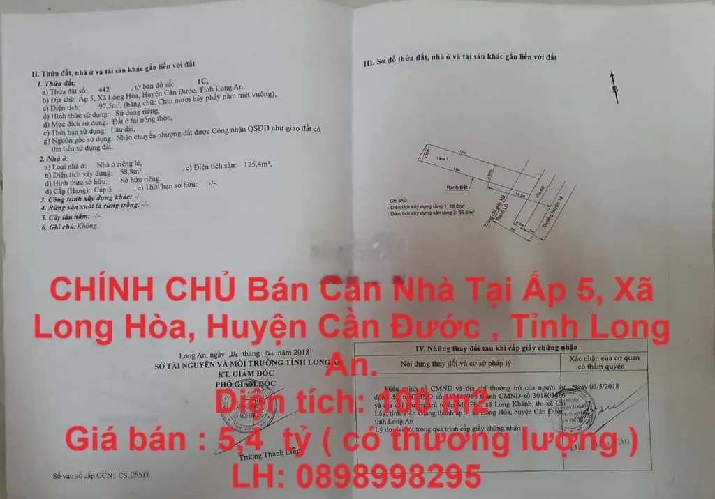 CHÍNH CHỦ Bán Căn Nhà Tại Ấp 5, Xã Long Hòa, Huyện Cần Đước , Long An.