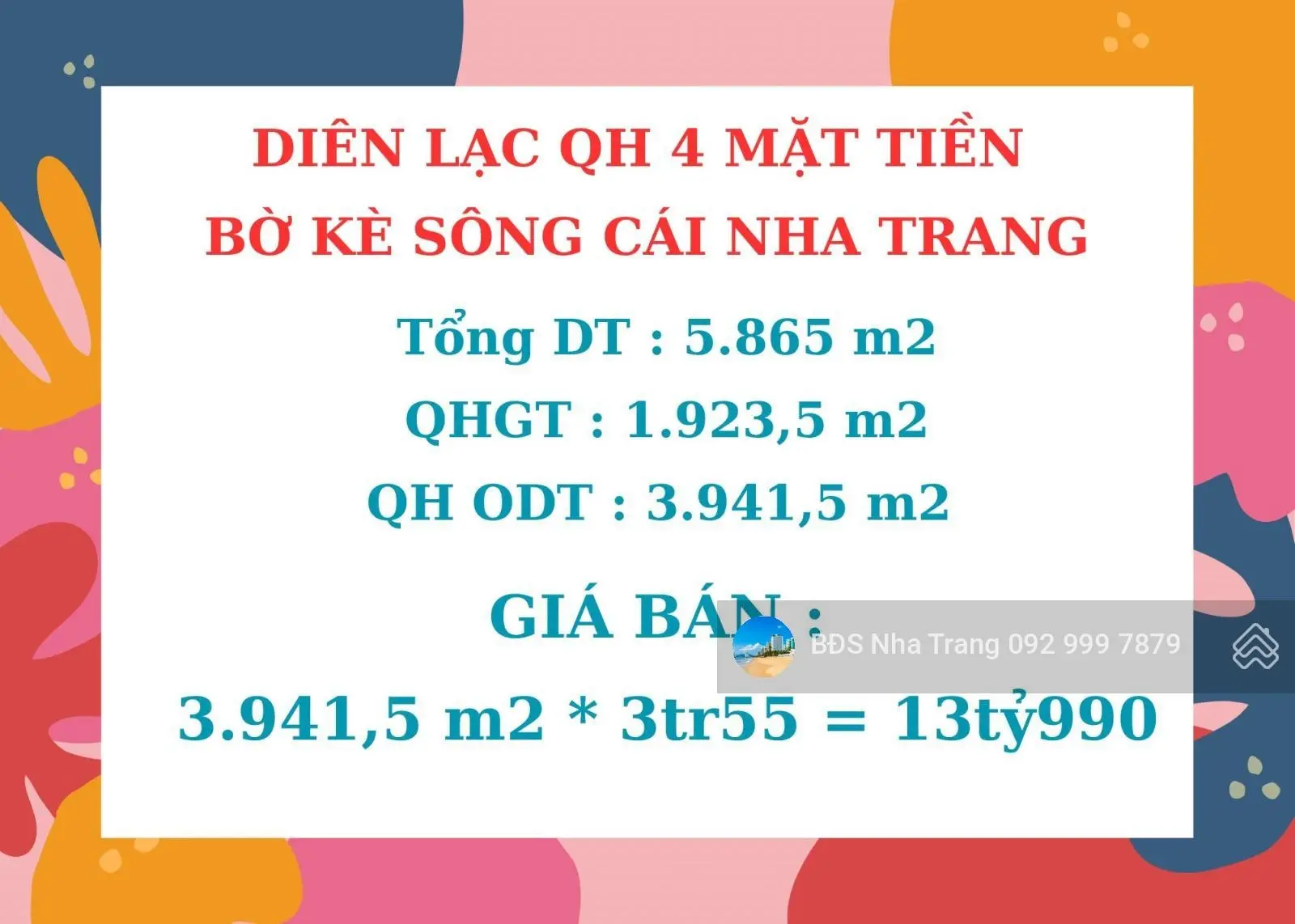 Bán đất mặt tiền sông cái nha trang chỉ 3tr55/m2 ( giá tốt nhất khu vực)