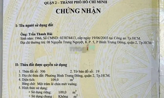 Bán đất mặt tiền đường Nguyễn Trung Nguyệt Quận 2 cách Nguyễn D.Tr 60m