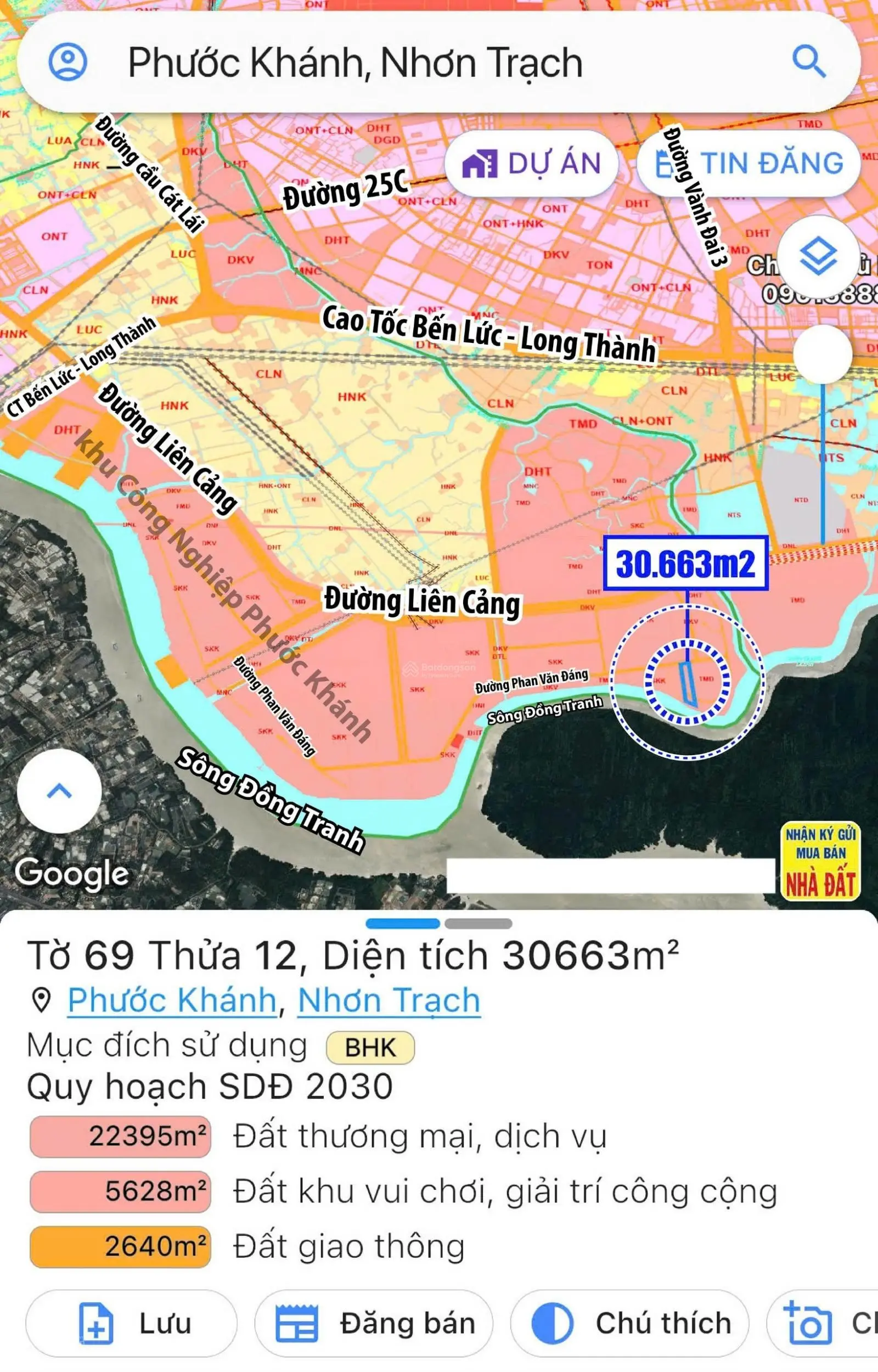 Bán 30.663m2 đất MT đường Phan Văn Đáng và mặt sông Đồng Tranh xã Phước Khánh, huyện Nhơn Trạch