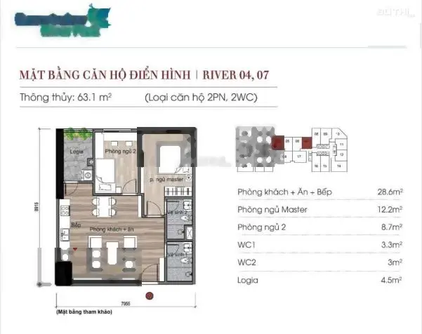 bán gấp căn hộ 2 phòng ngủ view sông – giá rẻ nhất dự án!