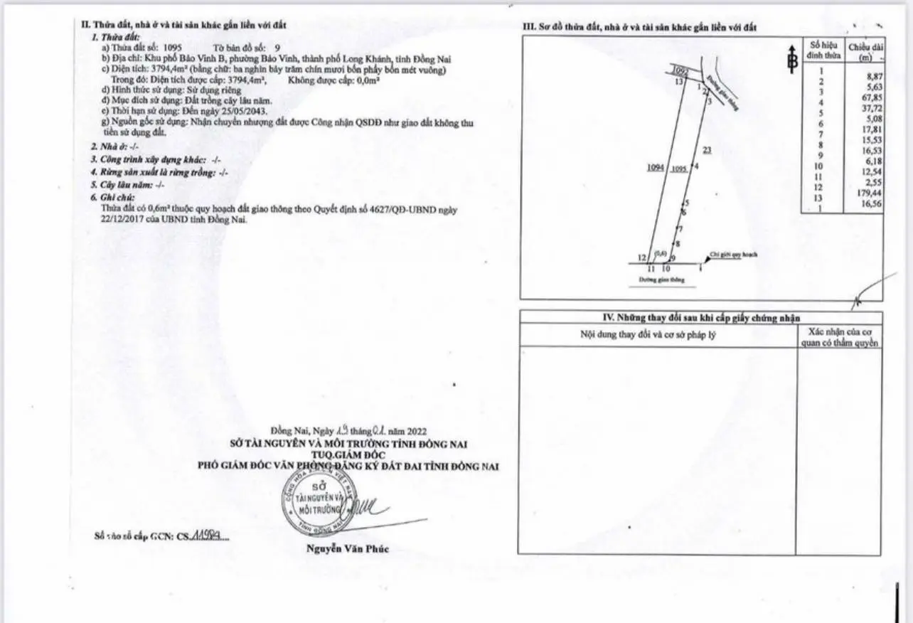 Bán đất 11398m2 hoặc cho thuê làm nhà xưởng, phân lô tại tái định cư P. Bảo Vinh, TP Long Khánh