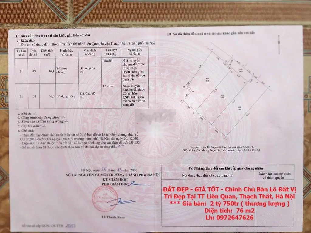 Chính Chủ Bán Lô Đất Vị Trí Đẹp Tại TT Liên Quan, Thạch Thất, Hà Nội