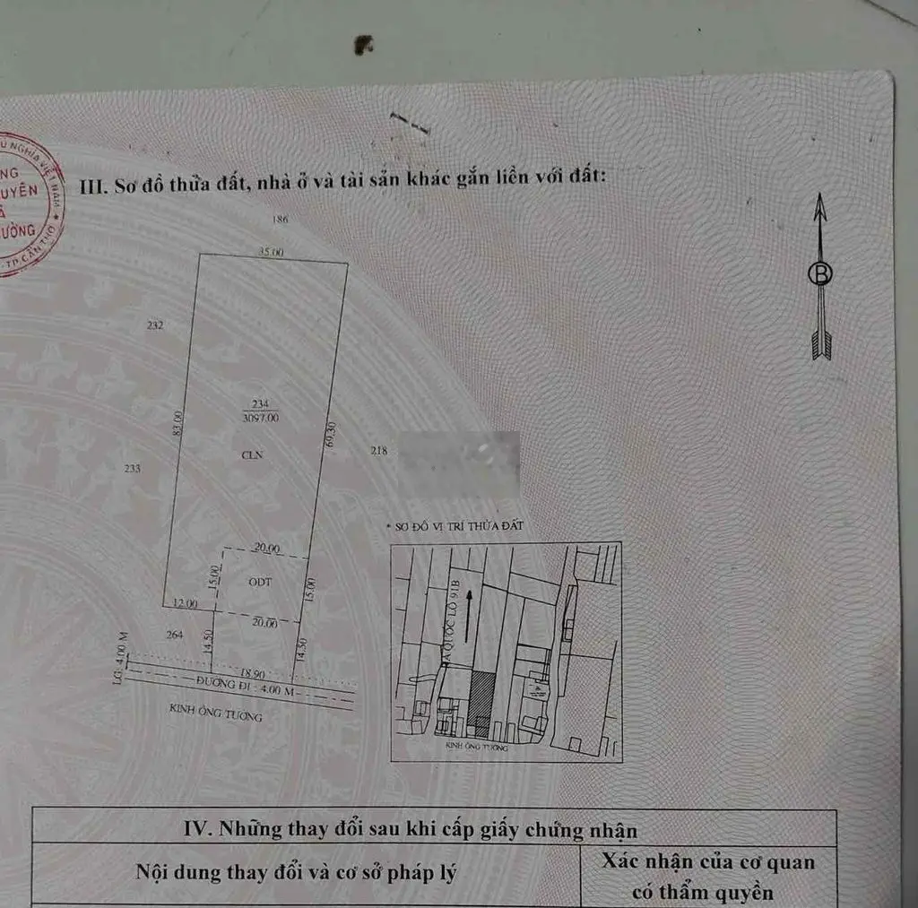 bán gấp 3097m có sẵn 300m thổ cư, cách 91B 500m mặt tiền 20m hậu 35m