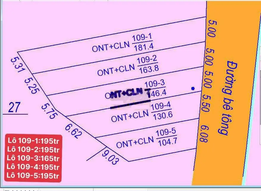 Bán 5 lô Đất Thổ Cư xã Khánh Bình Ngay Khu Dân Cư.Giá chỉ 195 Triệu/lô