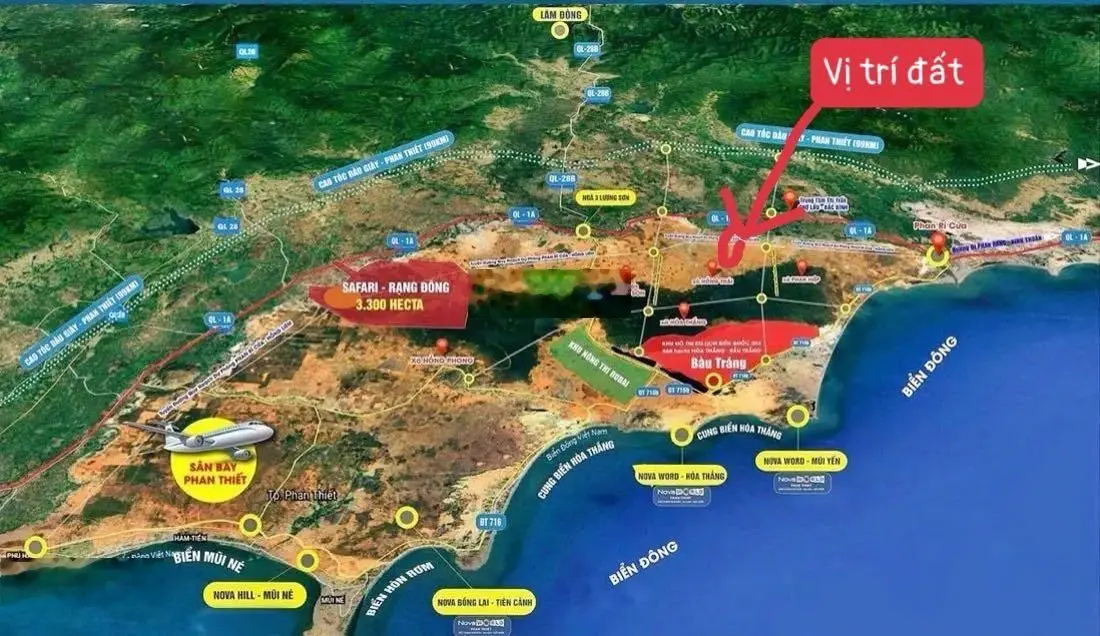 Bán 10481m2 đất quy hoạch mặt tiền đường dẫn về sân bay Phan Thiết (đã gia hạn 2074)