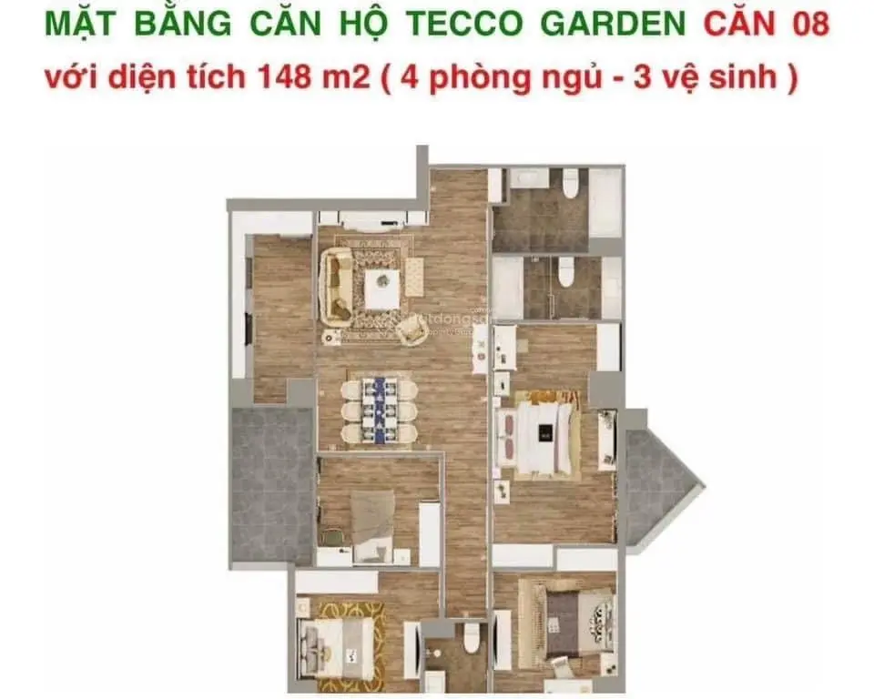 Chính chủ bán căn hộ 4PN - 127m2 tầng 16, chung cư Tecco Garden, LH 0961745599