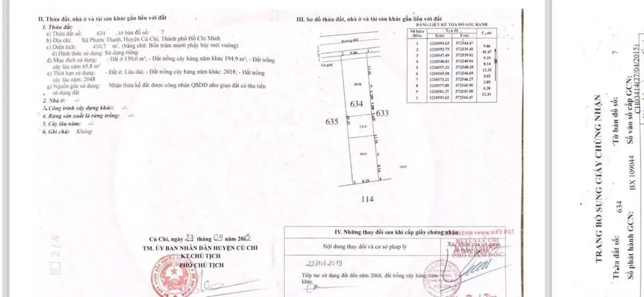 Bán đất mặt tiền đường nhựa 410m2 có 150m2 đất ở, QHHH xã Phước Thạnh giá 2,55 tỉ