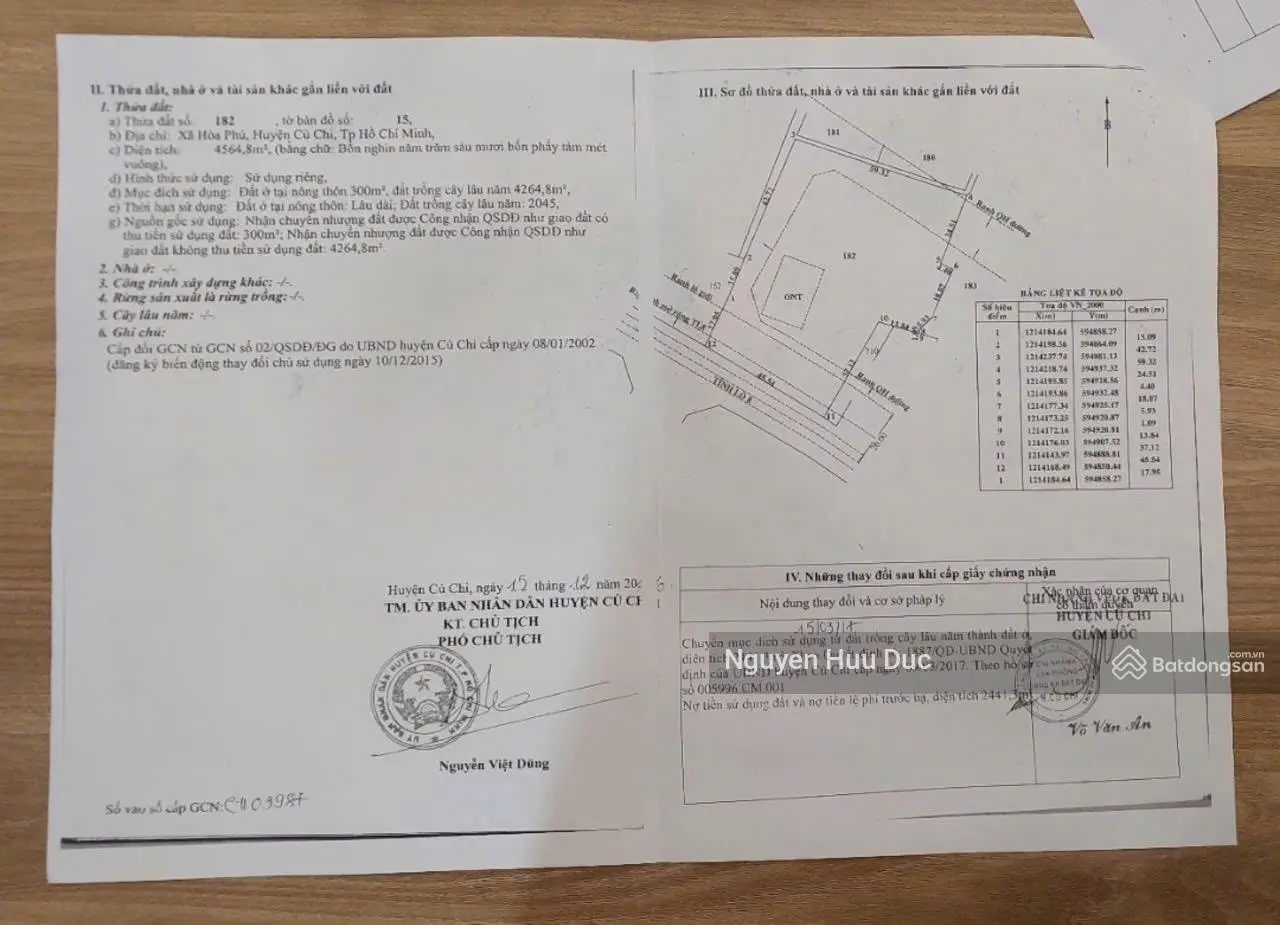 Bán đất tặng nhà hàng rất to Xã Hoà Phú, H. Củ Chi, TPHCM (4.564 m2) thổ cư 2.741m2 (75 tỷ)