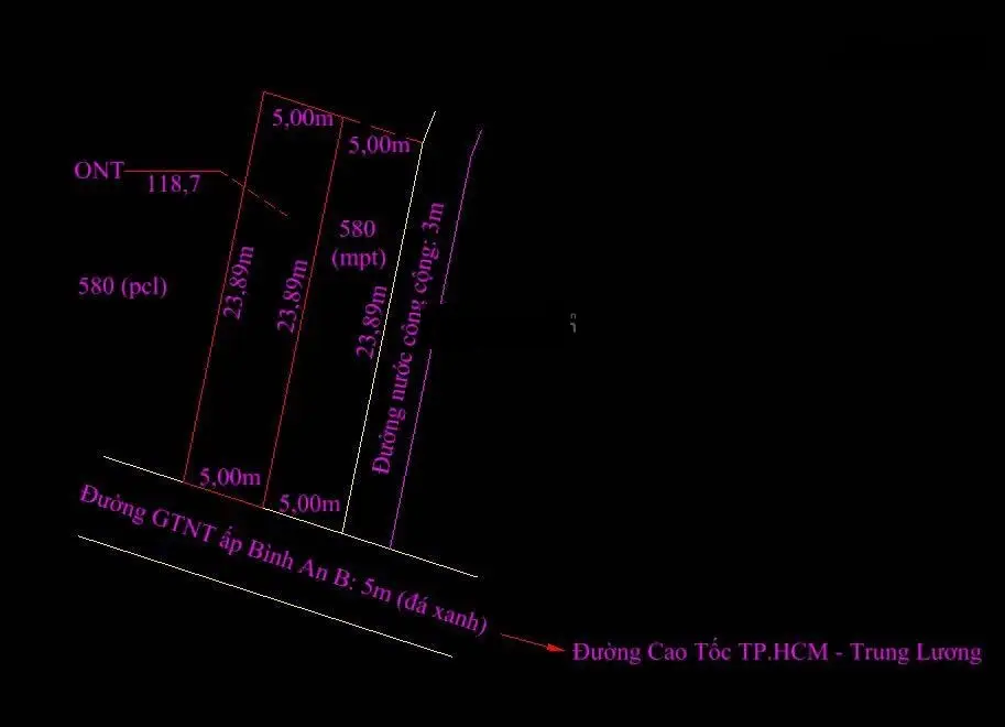 Bán 2 lô thổ, đường 5m, xã Lợi Bình Nhơn, Tp. Tân An, Long An, diện tích: 5 x 23.9m. Giá: 690tr