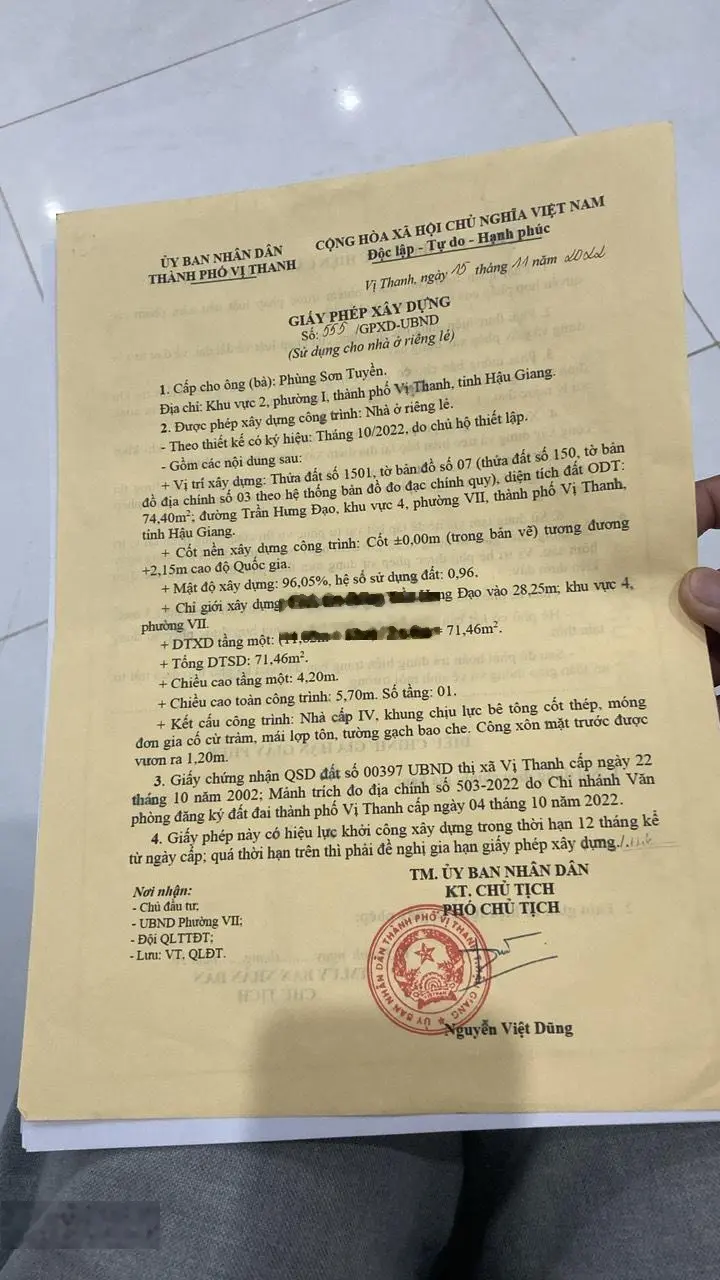 Cần tiền bán gấp đất SHR tại đường Trần Hưng Đạo, khu vực 4, P5, Vị Thanh, Hậu Giang