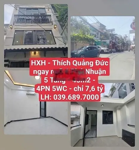 Hẻm xe hơi - Thích Quảng Đức - 5 Tầng - 45m2 - 4PN 5WC - chỉ 7,6 tỷ