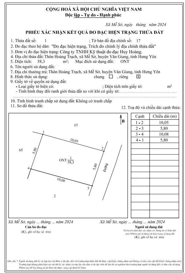 Cần bán 58,3m2 đất thổ cư Văn Giang đường ô tô cách Vành đai 4 chỉ vài bước chân giá 1 tỷ 350 triệu