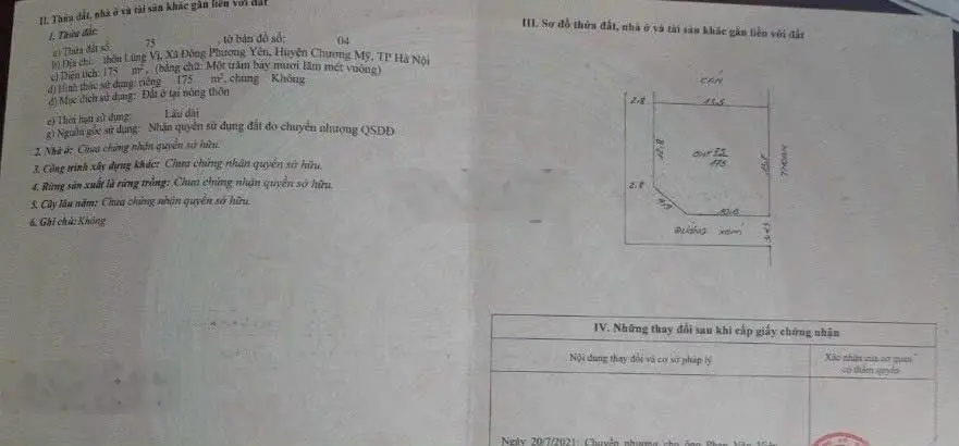 Bán đất full thổ cư tại Đông Phương Yên, Chương Mỹ. Diện tích 175m2, giá thương lượng