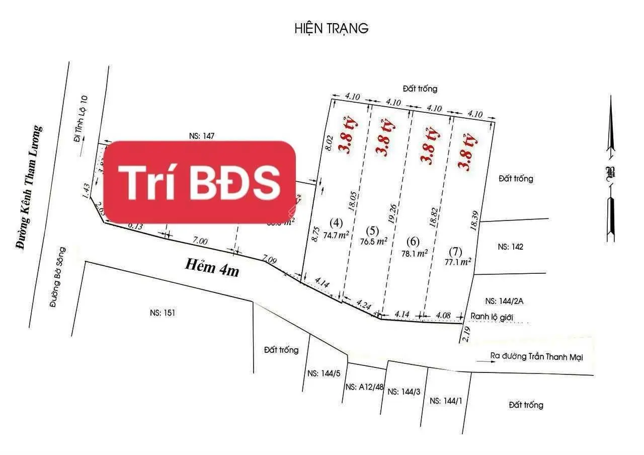 Chính chủ bán 4 nền thổ cư, sổ riêng - Hẻm Kênh Tham Lương, Tân Tạo A, Bình Tân HCM