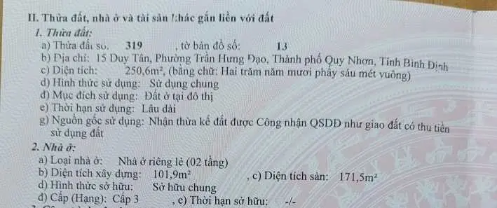 Chính chủ cần bán nhà trung tâm thành phố Quy Nhơn 15 Duy Tân