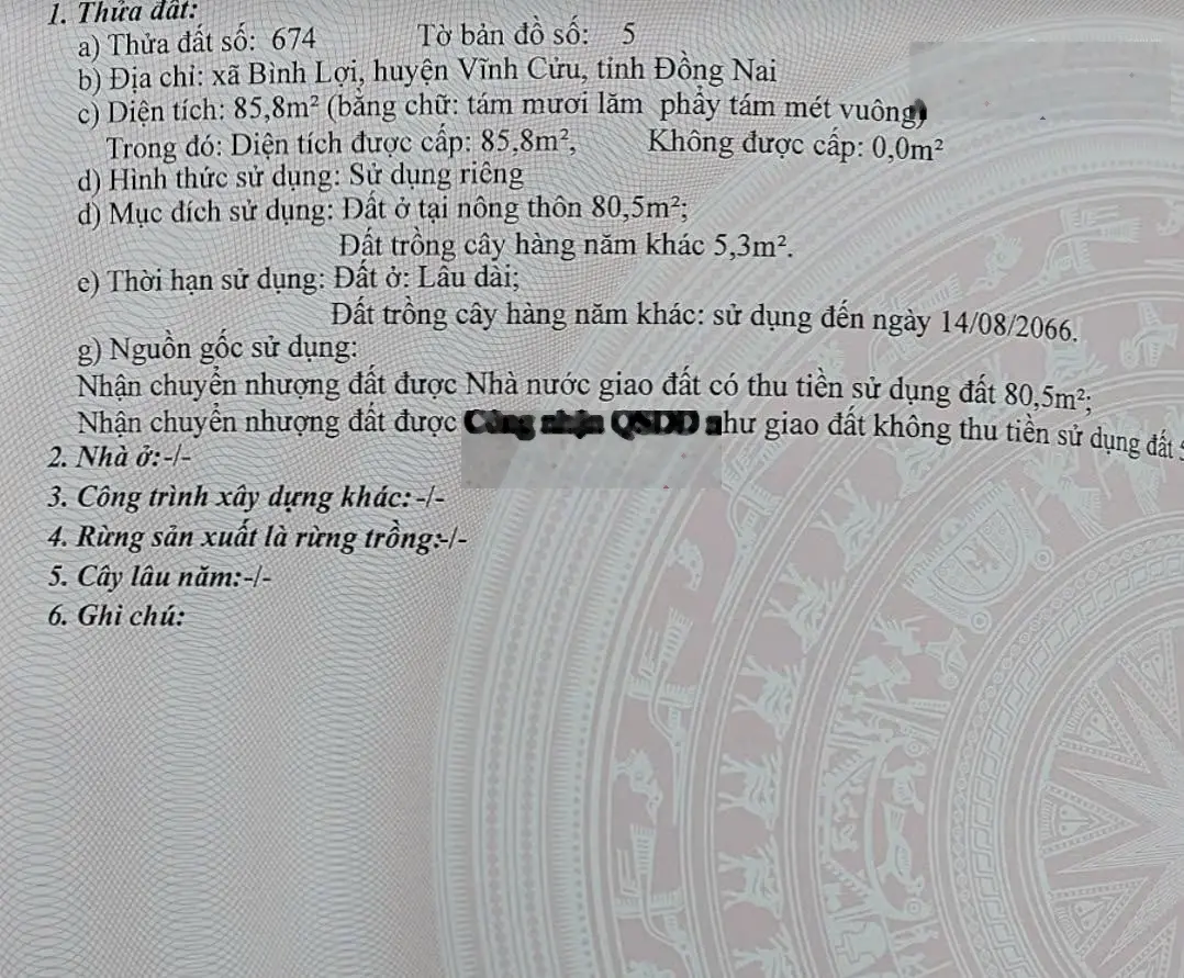 Chính chủ bán lô đất xã Bình Lợi, Vĩnh Cửu 85.8m2, sát HL15, Gần cầu Bạch Đằng 2 qua Bình Dương