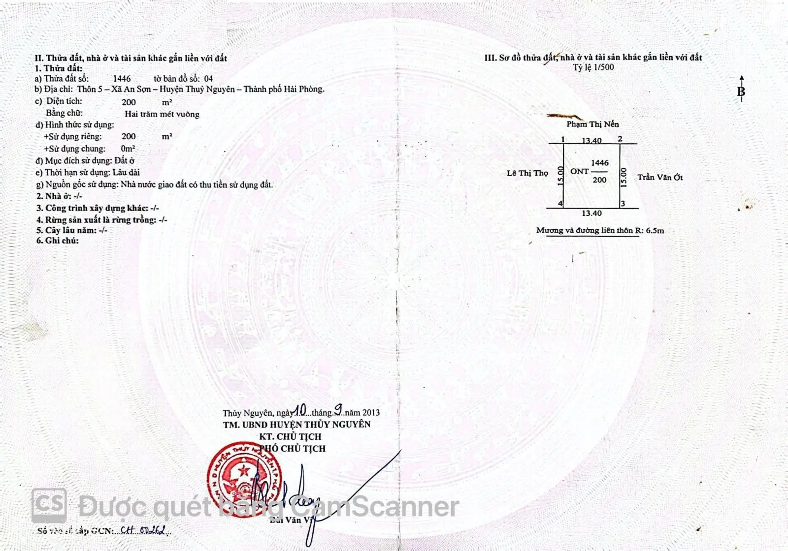 Sang Angola Định Cư, nên bán 200m2 (13,4 x 15m) tại An Sơn - Thuỷ Nguyên - Hải Phòng