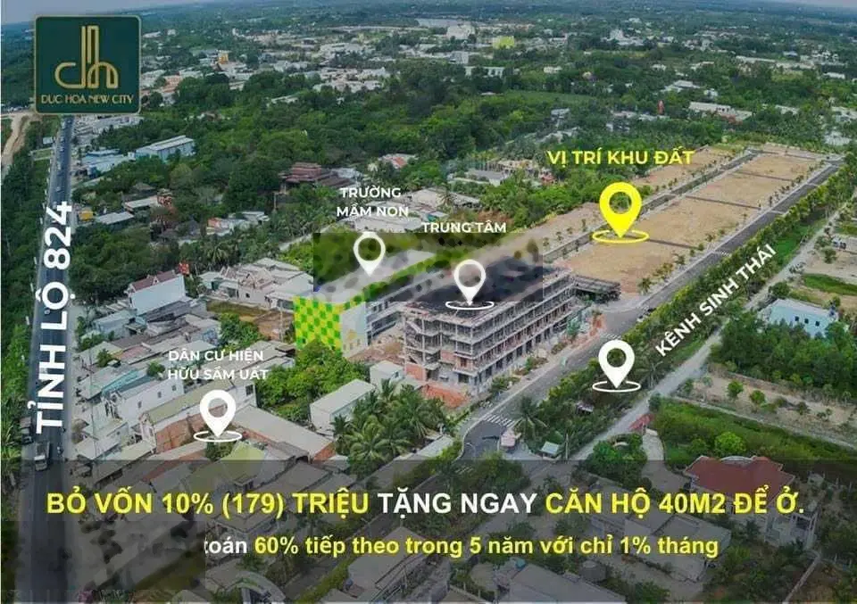 Bán đất SHR tặng căn hộ, DT 100m2, bank 70% góp 5 năm không lãi, CK lên đến 17% và 3 chỉ SJC