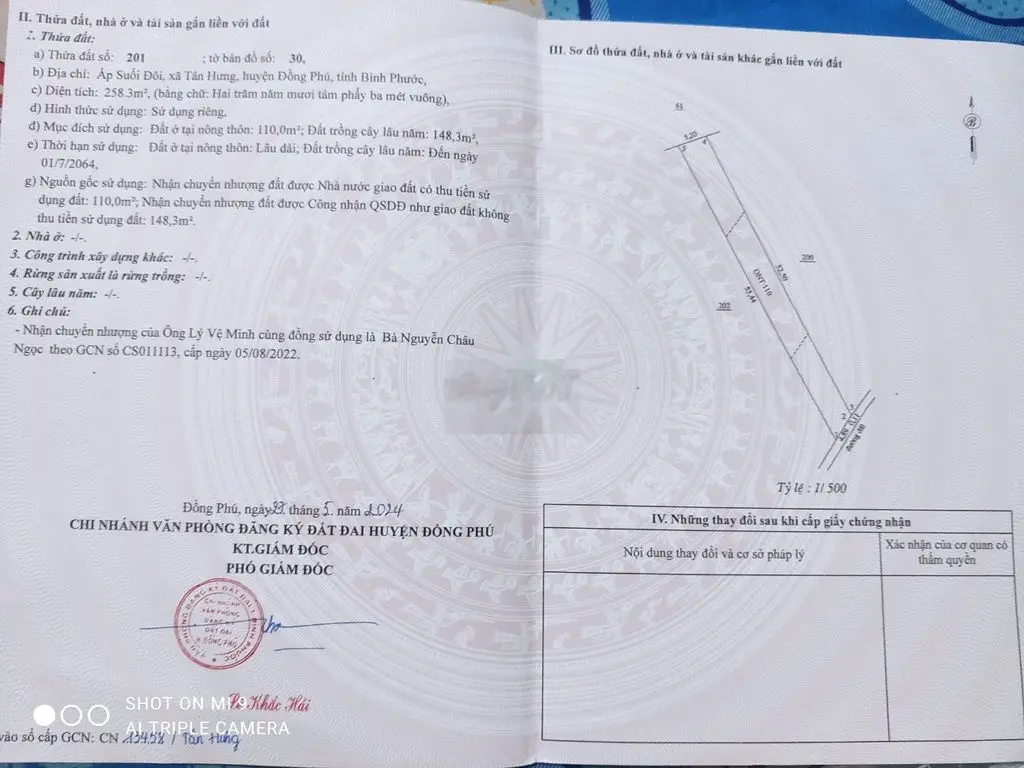 Chính chủ bán lô đất đồng phú gần KCN Đồng Xoài 3 chỉ 500tr