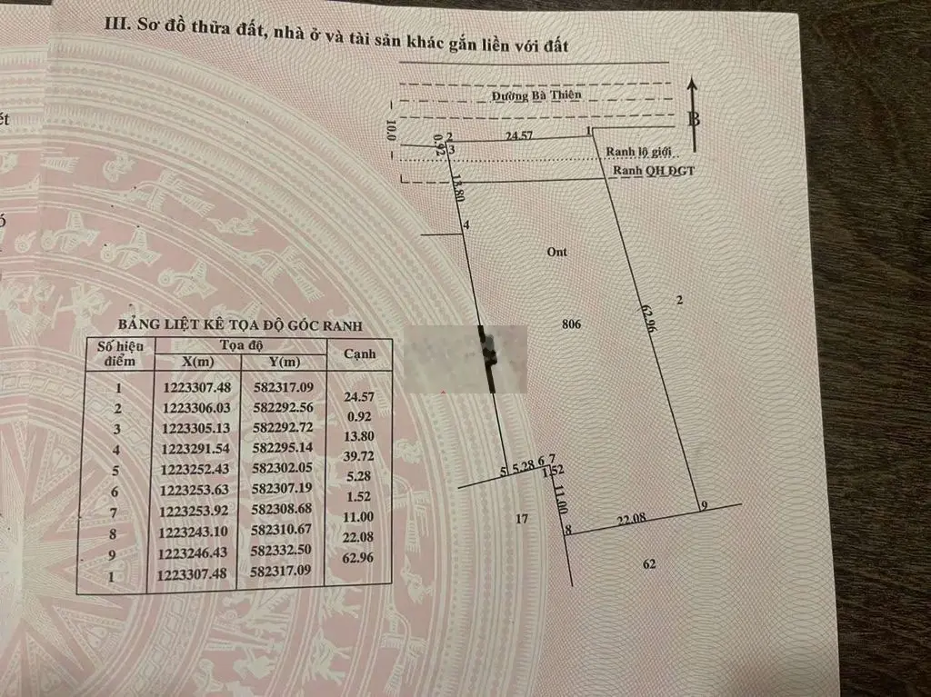 cần bán đất mặt tiền Bà Thiên, Nhuận Đức. 1626m2, full thổ.