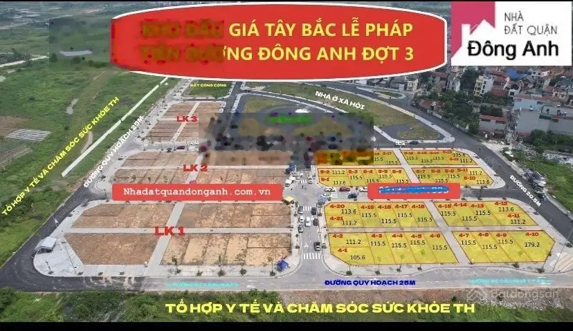 Sang nhượng lô góc xẻ khe 3 mặt thoáng mặt đường 25m đấu giá Tây Bắc-Lễ Pháp, Tiên Dương, Đông Anh